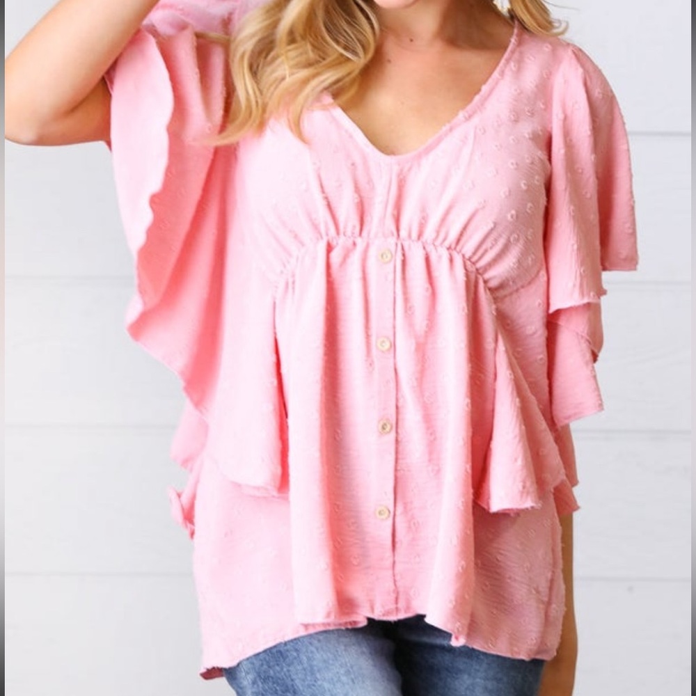 Sugarfox Medium Pink Ruffled Blouse - NWT